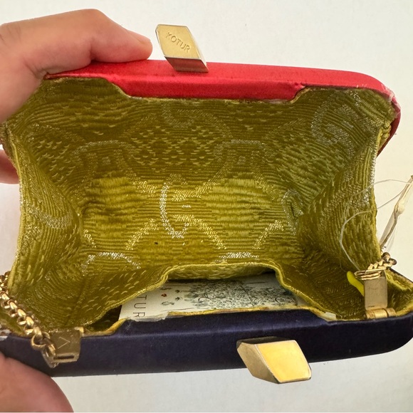 Kotur Red Blue MORLEY YES NO Printed Satin Box Clutch B#27 - Picture 5 of 12